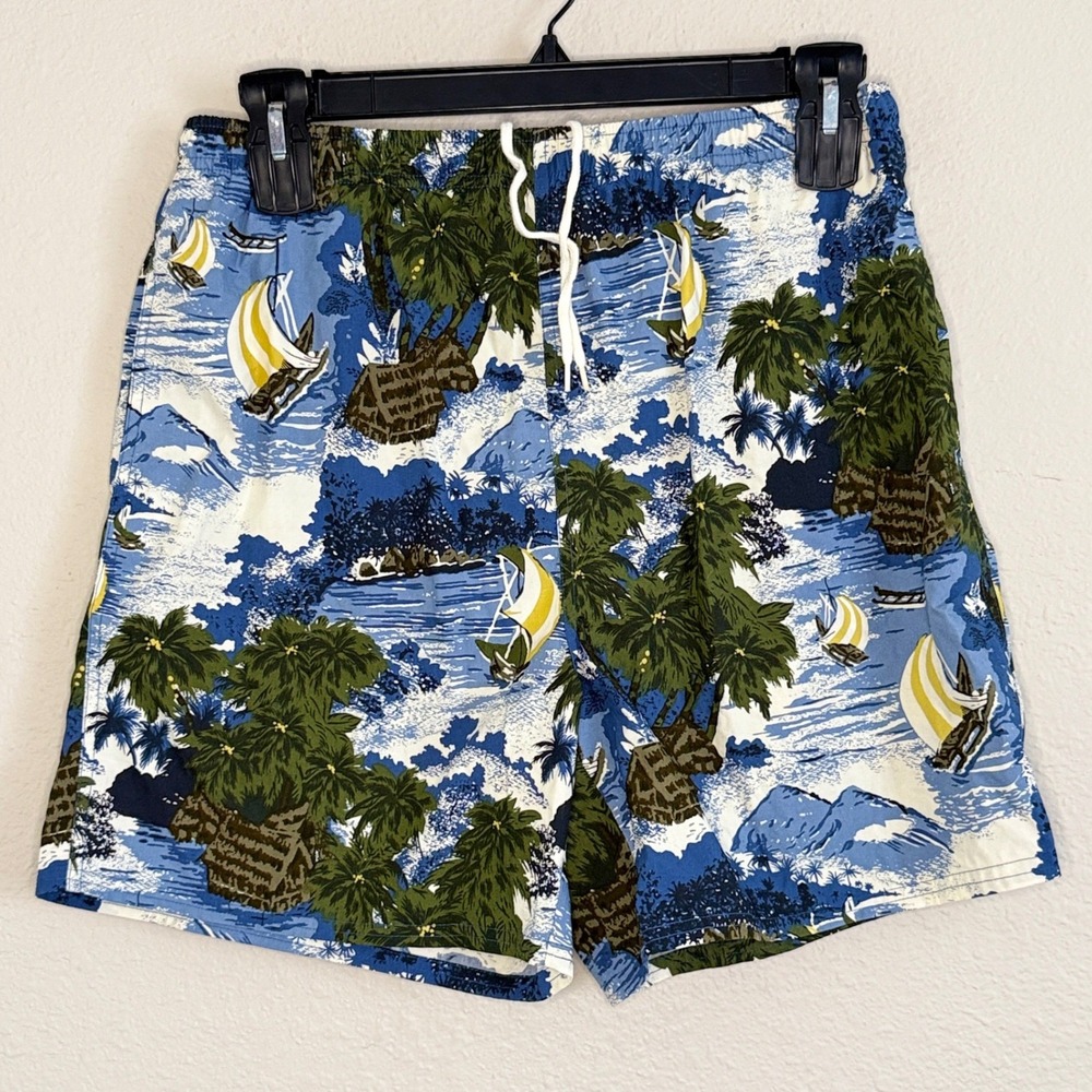 Vintage Y2K Mens Medium Hawaiian Sailboat Swim Trunks Resort‎ Beach Tropical